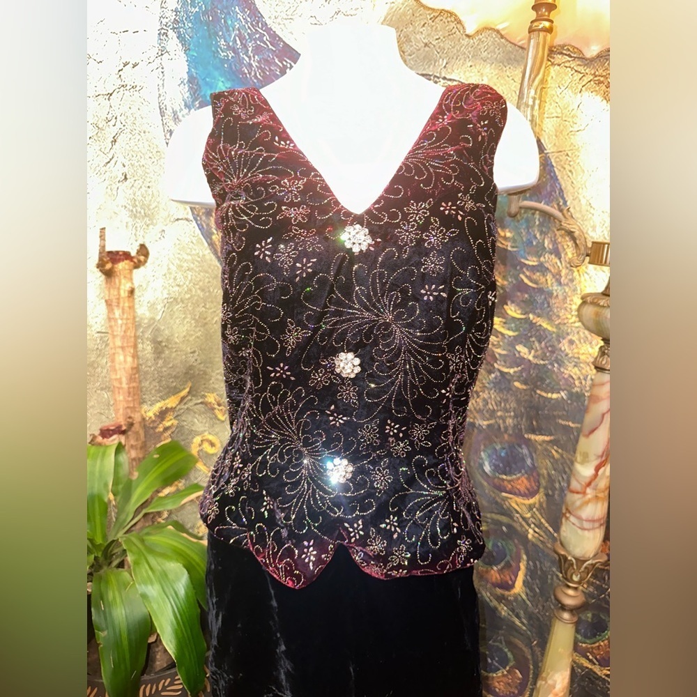 Vintage Scott McClintock Beaded Velvet Maxi Gown | 90s Grunge Formal Dress 10 - Picture 7 of 12